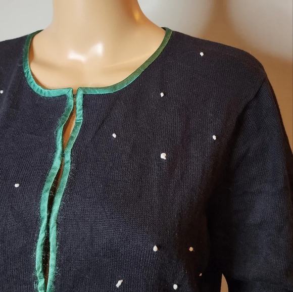 Talbots Christmas Tree Embellished Embroidered Knit Sweater Cardigan Size LP VTG - Picture 6 of 16